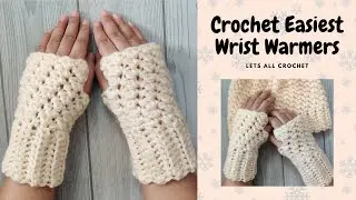 Crochet Wrist Warmers or Easy Crochet Chunky Fingerless Gloves Absolute Beginner Tutorial