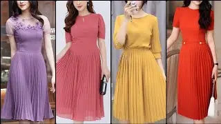 Very Pretty Delightful & Gorgeous Plain Pleated Fabric Midi A-line/Skater Dresses