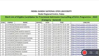 IGNOU B.Ed. admission। merit list। rc patna। rc darbhanga।cut off list।