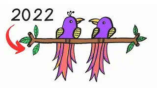 Love Birds Drawing Easy | How to Turn 2022 Into Cute Love Birds I Numbers Drawing 2022