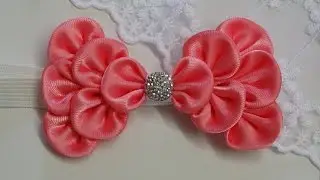 How to make kanzashi hair bow,Diy ribbon bow,baby headband tutorial