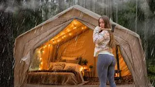 🌧️ 2 Days Solo Camping in Heavy Rain with My Dog | Cozy Tent, Wood Stove & Fishing ASMR