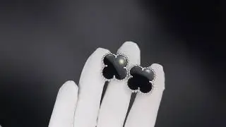 Серьги из белого золота 585 пробы. Ониксы.