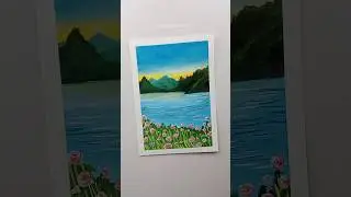 Cutest Lake and Flowers Painting 🌺🥰 #art #shorts #painting #artshorts