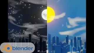 Blender 2.82 npr Procedural Cloud and Star Shaders day/night animation tutorial in English