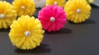 Easy Woolen Flower Making with Fork - Diy Wool Craft Ideas - How to No Crochet Flower -Yarn Flower 7