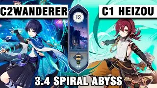 С2 Wanderer Hyperbloom Team and C1 Heizou Kazuha Team 3.4 Spiral Abyss Floor 12【Genshin Impact】