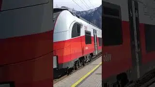 ÖBB Cityjet train arriving at Hallstatt Station in Austria