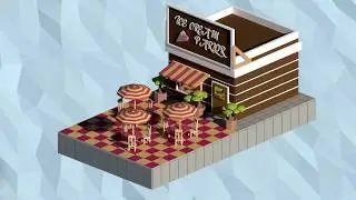 Blender Timelapse Low Poly | Scene #3 Ice Cream Parlor