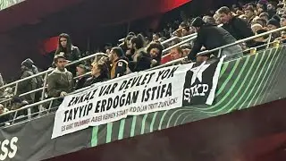SYKP Trabzonspor- Basel maçında “Enkaz var, devlet yok! Tayyip Erdoğan İstifa!” Pankartı açtı..