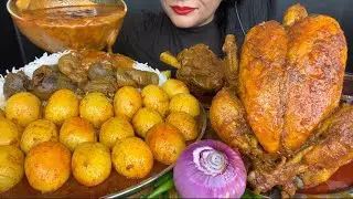 ASMR EATING WHOLE CHICKEN CURRY,EGG CURRY,MUTTON CURRY,LIVER CURRY