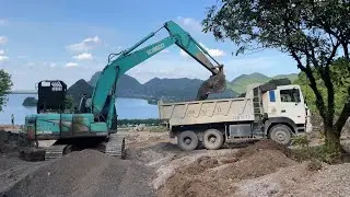 Kobelco Excavator piling for road construction | Excavator Dump Truck
