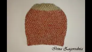 Cap with spokes 2018-gold with sequins. Hat patterned double pic.Shap knit