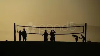Volleyball Game Silhouette. Stock Footage