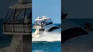 Massive yacht puts out full power leaving Haulover Inlet