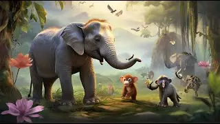 Big wild Elephant and Monkey eating Big banana's Bedtime story for Kids