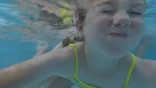 Water Fun In Pool Kids Swim underwater Jumping and Slide in Pool