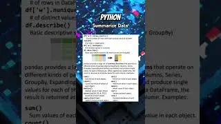 Python cheat sheet how to summarize data 