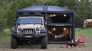 SOLO CAMPING with a HORSE and a DOG [ Relaxing in a 2 lvl Tent, Rain Forest vibes ASMR ]