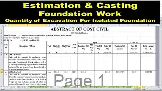 Quantity Of Excavation for Isolated footing