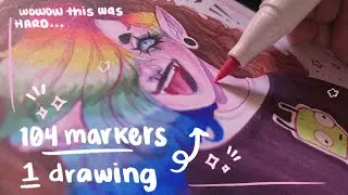 THIS WAS REALLY HARD!! 😫 | Using ALL 104 of my Ohuhu Markers + GLITTER PENS! | Scenecore Monster 👁️