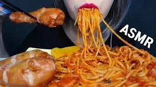 ASMR Tomato Spaghetti + Chicken MUKBANG 토마토 스파게티와 치킨 먹방  Noodles eating sounds спагетти พาสต้า