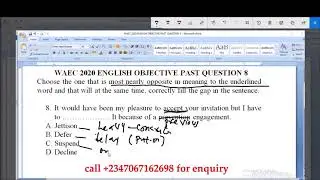 WAEC 2020 ENGLISH OBJECTIVE PAST QUESTION 8 ANTONYM