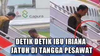 DETIK DETIK IBU IRIANA JOKOWI TERPELESET DI TANGGA PESAWAT
