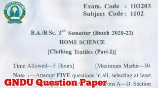 Gndu BA / Bsc 3rd Semester Home Science Question Paper || Home Science Question Paper 2022