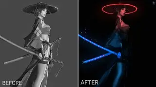 Neon Cyberpunk Samurai - glowing Cyberpunk photo editing tutorial | Glow effect