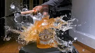 Chivas Regal Whisky Bottle Breaking In Slow Motion