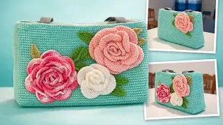 Bolso de crochet con rosas 3D paso a paso/incluido tutorial rosas y hojas