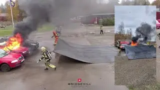 Bridgehill Car Pro X reusable fire blanket -  Fire equipment drill with Swedish fire brigade.