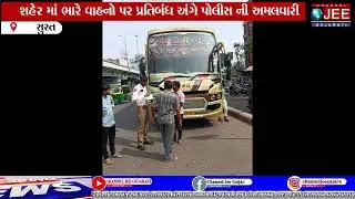 શહેર માં ભારે વાહનો પર પ્રતિબંધ અંગે પોલીસ ની અમલવારી