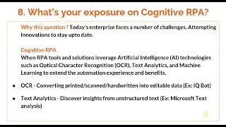 RPA Interview Question 28: What's your exposure towards Cognitive RPA?