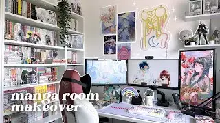 aesthetic manga room makeover ☁️🌙 | gaming setup & cozy shelving °❀⋆.