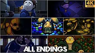 FNAF Into the Pit - ALL Endings  (Good, Bad, True, Secret) (4k60fps)
