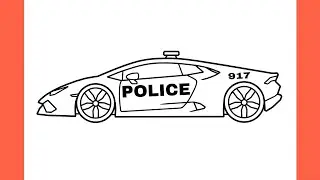 How to draw a LAMBORGHINI HURACAN POLICE CAR easy / drawing lambo police sports car step by step