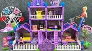 10 Minutes Satisfying with Unboxing Purple Doll House Play Set Review Toys | ASMR