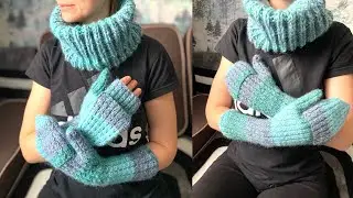 Mittens with a cap🤩 ●knitted long mittens with knitting needles●mittens with a cap on top