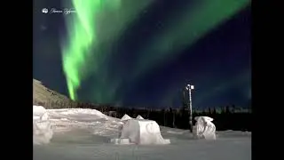 Полярное сияние в снежной деревне. 7.03.2019 г.