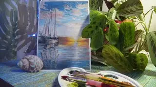 #artist #watercolorart Рисуем гуашью просто (морской пейзаж) Парусник (2021)
