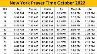 New York Prayer Time October 2022