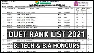 DUET RANKLIST 2021-RELEASED | B.TECH & BA HONS MERIT LIST 2021 | DU ENTRANCE RESULT | SOLUTION ATLAS