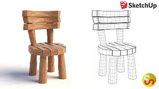 3D cartoon wooden chair - Sketchup tutorial timelapse