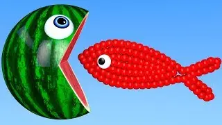 Learn Colors with PACMAN and Fish Shapes Underwater WaterMelon Street Vehicle for Kids