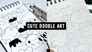 How I make cute doodle art 🌸 🎀🍓 | asmr and aesthetic 🌿🤍☁️ step-by-step doodle for beginners 2024