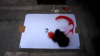 Хонг ю рисует портрет с помощью баскетбольного мяча