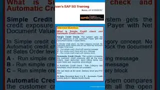 What is Simple and Automatic Credit Check | Interview Questions | Sivan's SAP SD Training