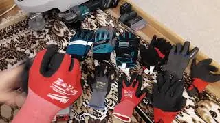 Construction gloves, comparison of Gross, Makita, Milwaukee, Kraftul, Zubr, and Tegera